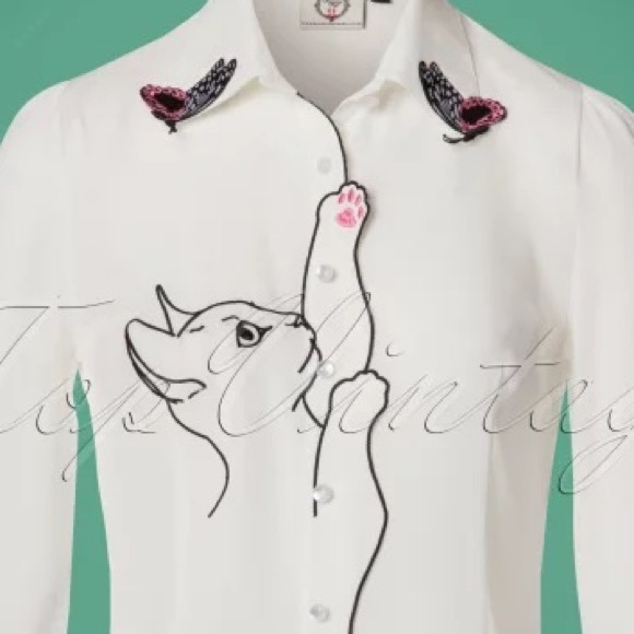 Snow Bird Cat & Butterfly Top by Banned Retro - Picture 3 of 13